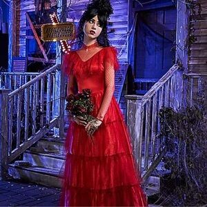 🎃 Size Large Adult Lydia Deetz Costume Dress- Beetlejuice 👻 Halloween Red Dress